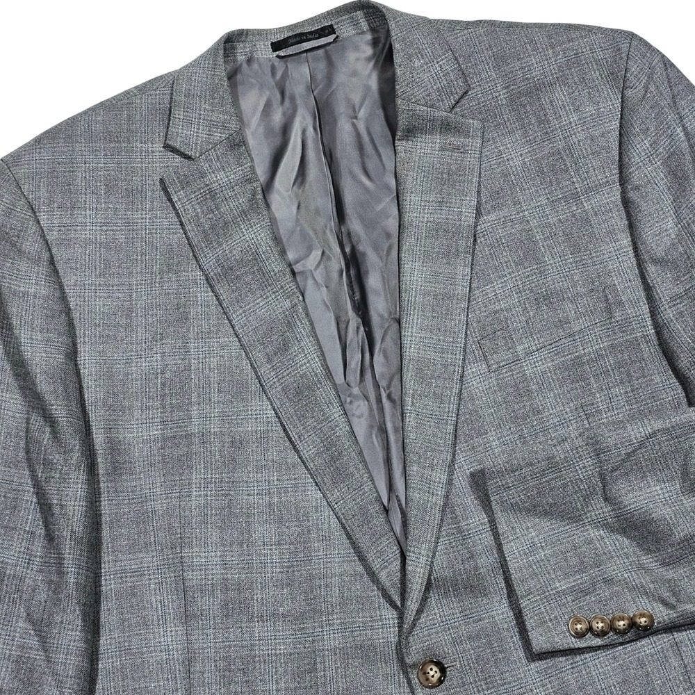 Lauren Ralph Lauren Blazer Mens 52L Grey Blue Silk Wool Plaid Academia Ivy